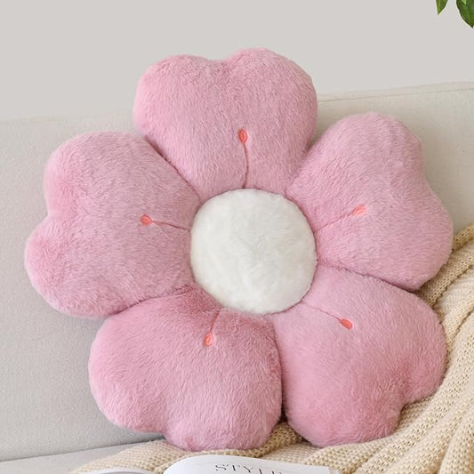 Flower Shaped Pillow, Cute Decorative Throw Pillow with Soft Artificial Rabbit Fur for Couch Bed Chair Floor, Flower Pillows Seating Cushions with Room Décor for Bedroom Living Room (19.6" Dusty Pink)