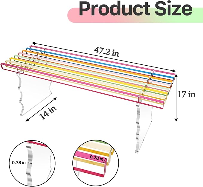 Acrylic Entryway Bench, Large Rainbow Ottoman Bench for Indoor Shoe Changing Shoe Rack and Dining End of Bed Bench for Bedroom Living Room Study Garden, Iridescence - Image 3
