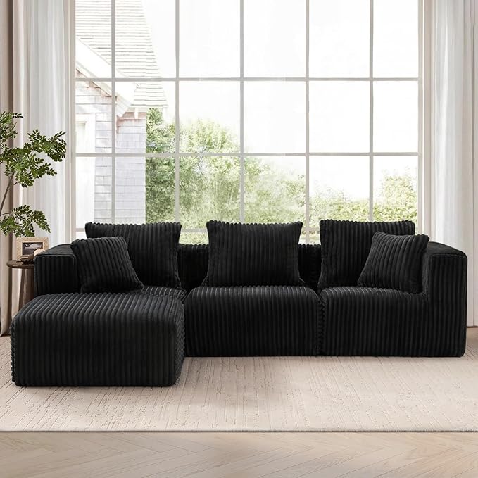 Deep Seat L Shaped Couch, Modular Boneless Sectional Sofa, Modern Cloud Sectionals, No Assembly Living Room Couch with Ottoman for Living Room, Apartments & Bedroom (3 Seat + 1 Ottoman)