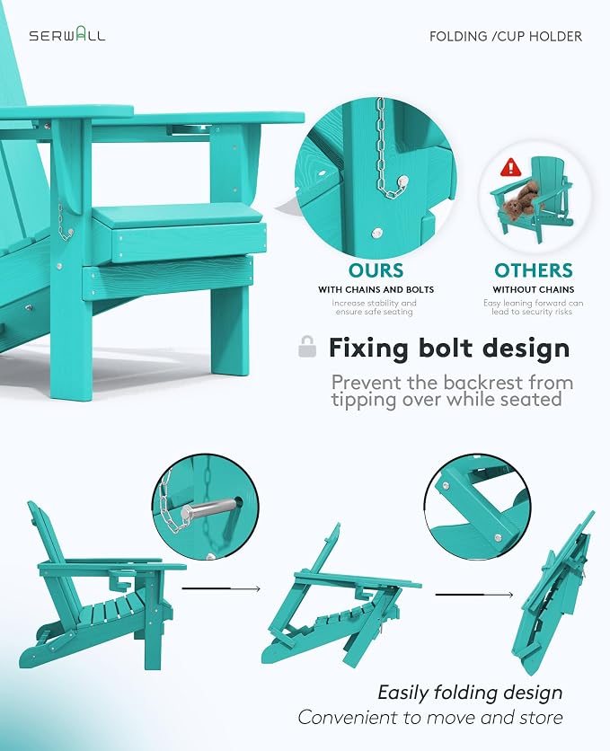 SERWALL Adirondack Chair with Cup Holders - Composite Adirondack Chairs Set of 2 HDPE Outdoor Chairs All Weather Use- Aruba - Image 7