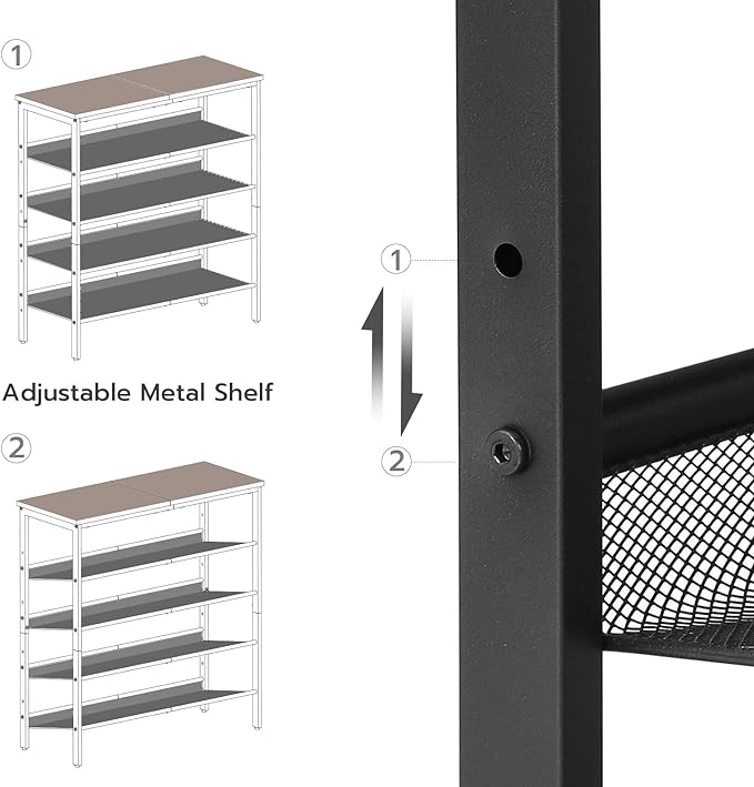 HOOBRO Shoe Rack for Entryway, 5-Tier Shoe Organizer with Adjustable Mesh Shelves, 16-20 Pairs of Shoes, Spacious Floor Mount, Metal, Industrial, Shoe Shelf for Closet, Greige BG12XJ01 - Image 6