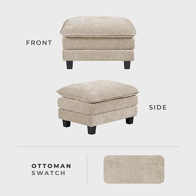 Lexicon Chenille Upholstered Rectangle Ottoman, Foot Stool, Black Faux Wood Feet, Durable Frame, Large Padded, Modular Sectional Couch Add Ons for Living Room, Bedroom, Assembly Required, Light Taupe