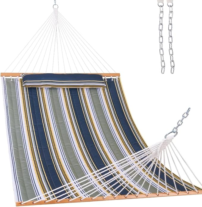 Lazy Daze Hammocks 12 FT Quilted Fabric Double Hammock with Spreader Bars and Detachable Pillow, 450lbs Weight Capacity by LazyDazeHammocks