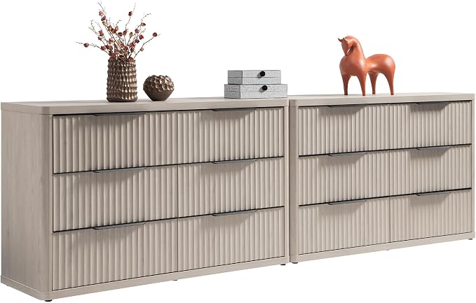 SICOTAS Dresser for Bedroom 107" Wide 6 Drawer Dressers & Chests of Drawers for Closet Long Large Modern TV Stand Set for Clothes Storage Fluted Wide Clothes Closet for Hallway Entryway, White Alder by SICOTAS