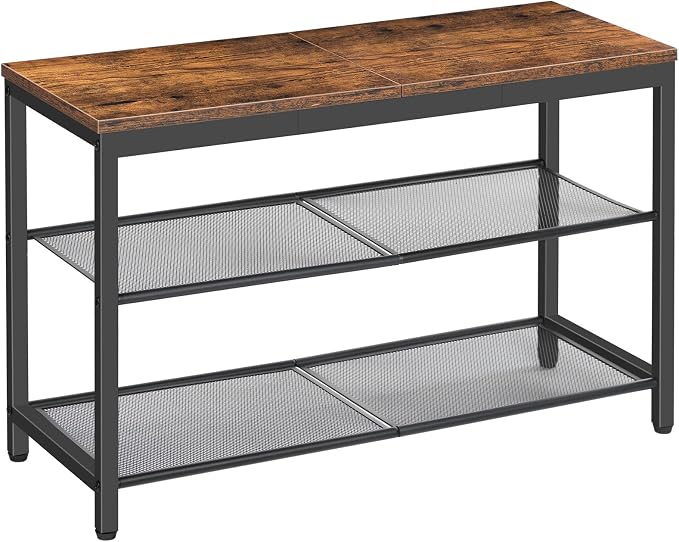 HOOBRO Shoe Bench, 3-Tier Shoe Rack, Industrial Shoe Organizer Storage Bench, 29.5 inches Entry Bench with Mesh Shelves, for Entryway, Living Room, Hallway, Easy Assembly, Rustic Brown BF75HX01 by HOOBRO