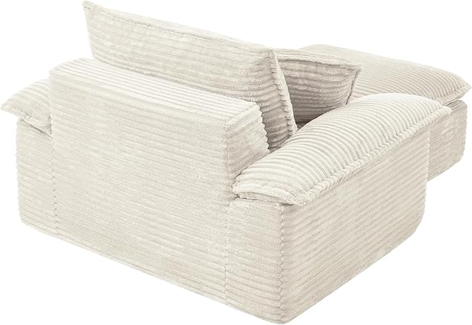 Comfy Boneless Cloud Sofa Chaise Oversized Fluffy Corduroy Upholstered Chaise Lounge for Living Room Bedroom, Modular Compressed Foam Cloud Daybed, Single Seat Sofa