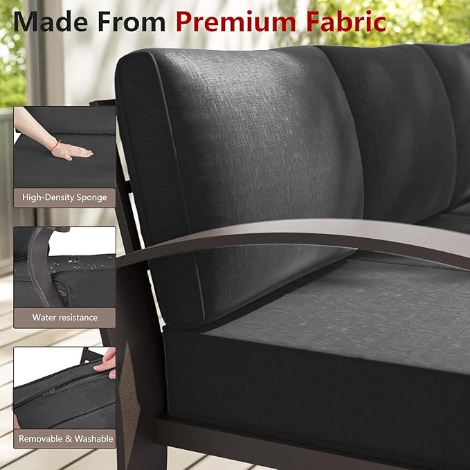 Aluminum Patio Furniture Set, 10 Seats Outdoor Patio Conversation Sets with Swivel Chair Modern Metal Sectional Sofa with Upgrade Cushions for Patio, Backyard - Black
