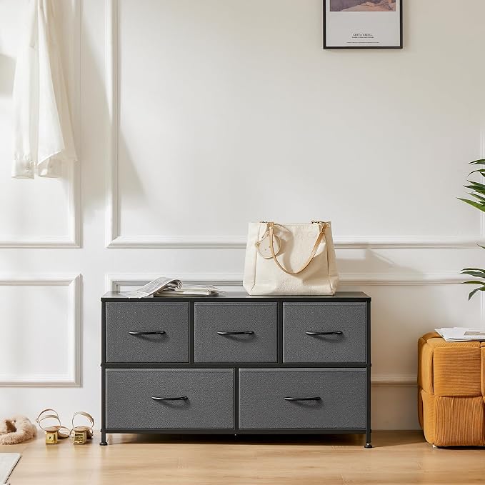 OLIXIS Dresser for Bedroom with 5 Drawers, Wide Chest of Drawers, Fabric Bedroom Dresser with Drawer Organizers, Storage Organizer Unit with Fabric Bins for Closet, Living Room, Hallway - Image 8