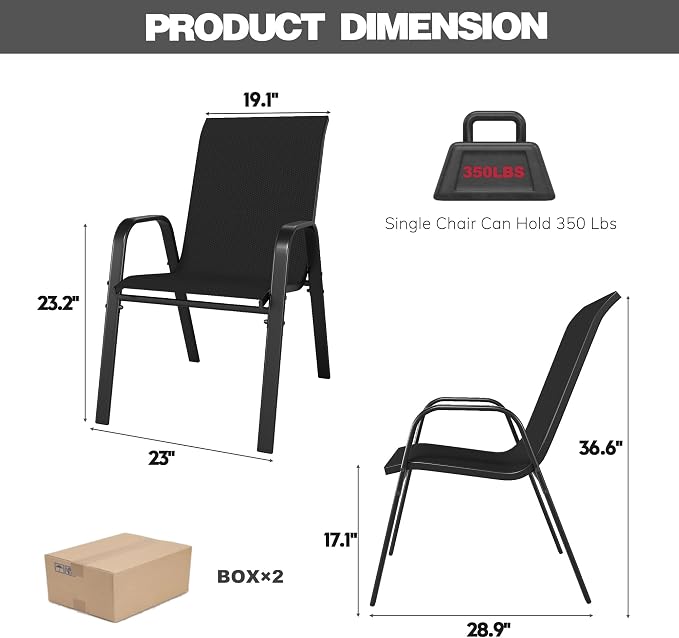 Patio Chairs Set of 6, Stackable Outdoor Dining Chairs for All Weather Textilene Fabric & Metal Frame, Outdoor Chairs Set for Backyard Deck Garden - Image 2