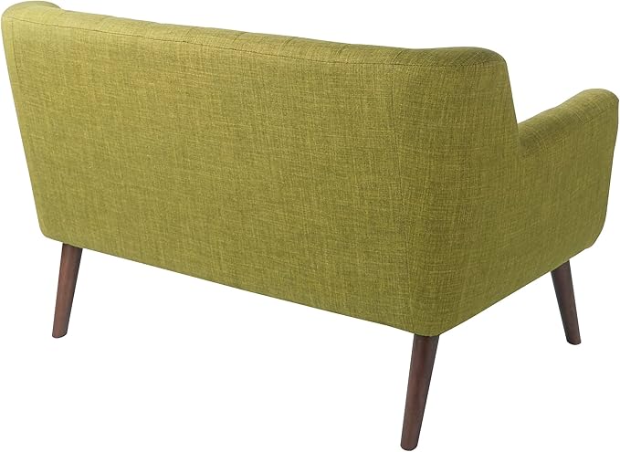 AVENUESIX OSP Home Furnishings Mill Lane Mid-Century Modern Loveseat with Button Tufted Design and Spring Cushion Support, Green Fabric