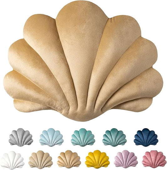 Ashler 3D Throw Pillows Shell Shaped Accent Throw Pillow, Soft Velvet Insert Included Cushion for Couch Bed Living Room, Pack of 1, Light Brown, 14 X 11 inches