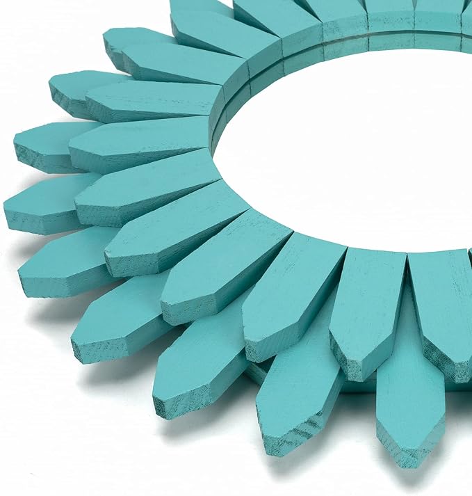 Honiway Beach Wall Decor Mirror 21 inch Wood Coastal Wall Decor Sunburst Boho Home Decor Room Decor for Bedroom Living Room Entryway Cyan - Image 5
