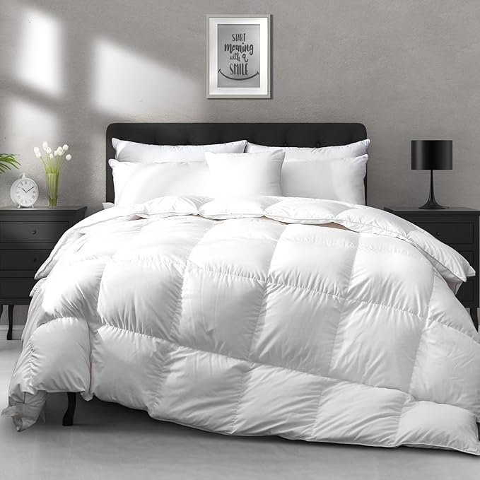 APSMILE All Season Down Feather Fibers Comforter Oversized King Size - Ultra-Soft High Fill-Power Hotel Collection Duvet Insert, Cloud Fluffy Medium Warm Quilt Comforter(120x98, White)