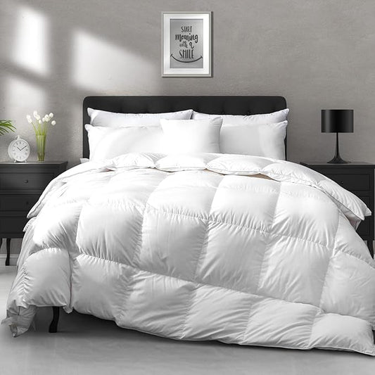 APSMILE Heavyweight Down Feather Fibers Comforter King Size - Ultra-Soft Luxury High Fill-Power Hotel-Style Thicker Winter Duvet Insert for Colder Weather/Sleeper (106x90, White)