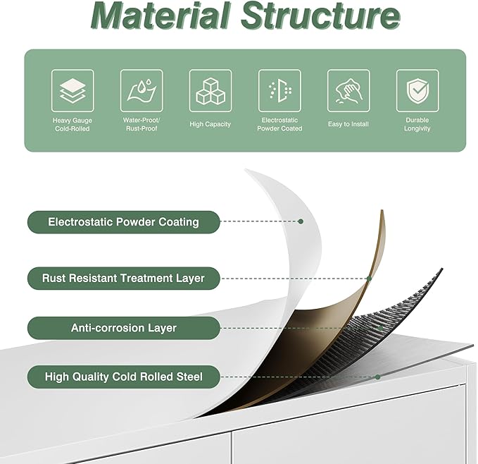 Metal Wardrobe Closet Cabinet,White Armoire Wardrobe Closets Storage Cabinets with Doors and Shelves for Laundry Room,Bedroom,Home Office,Bathroom(Long Handle)