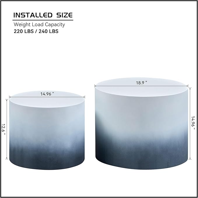 Small Round Coffee Table Nesting End Table Set of 2, MDF Side Circle Accent Tables for Small Spaces Living Room Bedroom Balcony Office,White & Black