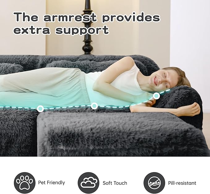 80.4-Inch Boneless Love Seat Couches in a Box, Modern 2 Seat Floor Modular Foam Cloud Sofa Faux Fur Loveseat Couch W/Angle Armrests for Home Apartments Bedroom
