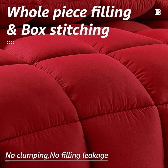 HYLEORY All Season Twin Size Bed Comforter - Cooling Goose Down Alternative Quilted Duvet Insert with Corner Tabs - Winter Warm - Machine Washable - Red