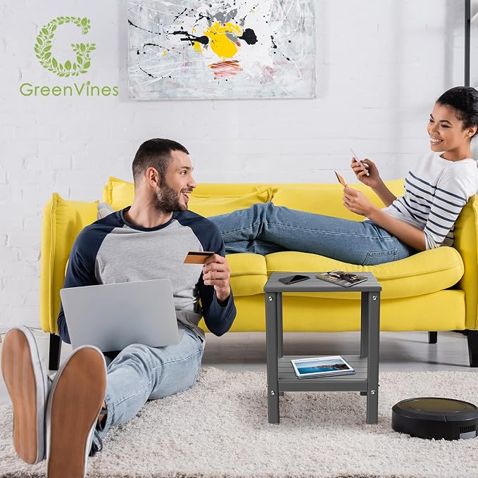 GREENVINES Outdoor Rocking Chair Set | 3-Piece | 2 Rocking Chairs with 1 Side Table | Porch Rocker | HDPE Plastic | Grey | Patio Furniture Sets | High Back | Big & Tall | Ladder Back - Image 8