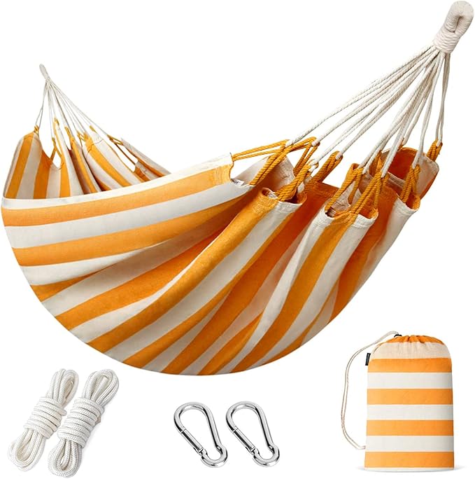 INNO STAGE Brazilian Double Hammocks - Woven Hammock Two Person Hanging Camping Bed for Patio, Backyard, Porch, Outdoor and Indoor Use - Soft Canvas Hammock with Portable Carrying Bag Yellow by INNOSTAGE
