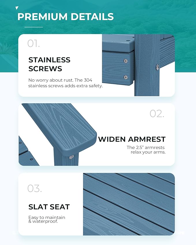 SERWALL Patio Dining Table and Bench Set for 6, Blue - Image 5