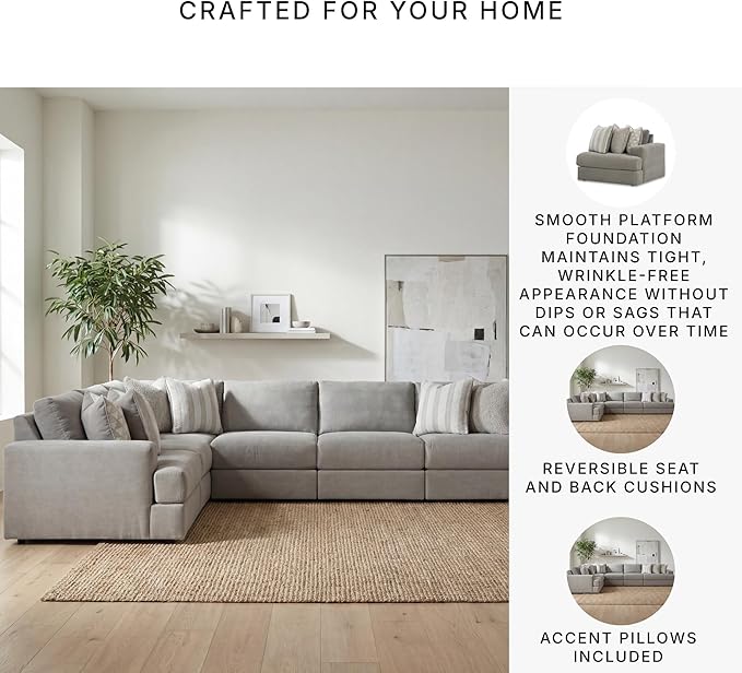 Signature Design by Ashley Casual Avaliyah L-Shape Left-Arm Facing 6-Piece Sectional with Reversible Cushion and Armrest, Gray