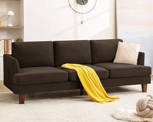 Mid Century Modern Couches for Living Room, 89" Comfy Brown Couch Sofa with 3-Seater Deep Seats, Upholstered Sofas for Living Room, Office Apartment, Bedroom