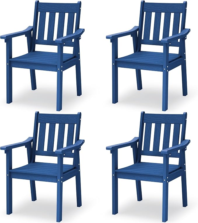 YEFU Patio Dining Chairs Set of 4: All Weather Outdoor Dining Chairs with Wide Curved Seat and Backrest - Outdoor Furniture Plastic for Outside Backyard/Garden/Porch/Deck 350lbs Capacity Blue by YEFU