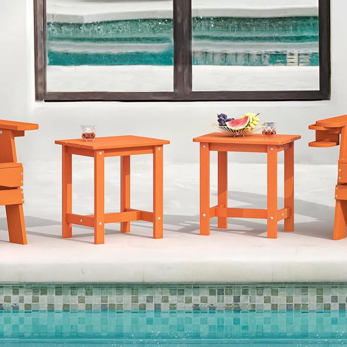 LUE BONA Outdoor Side Table Set of 2, HDPS Small Outdoor Table, Adirondack Side Table, Outside End Table for Patio, Porch, Deck, Pool, Weather Resistant/Easy Maintenance/Indoor or Outside Use, Orange - Image 2