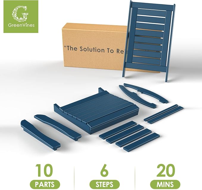 GREENVINES Outdoor Rocking Chairs | Set of 4 | Porch Rocker | HDPE Plastic | Blue | Oversized Rockers | High Back | Big & Tall | Ladder Back | for Patio Outside Backyard Balcony Garden - Image 7