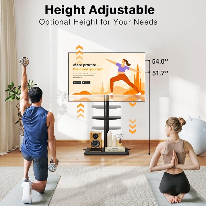 TVON Floor TV Stand with Mount for Most 32-60 Inch Flat/Curved TVs up to 88 lbs, Height Adjustable TV Mount Stand with Wood Base, Swivel TV Stand for Bedroom, Corner & Living Room, Max VESA 400x400mm - Image 2