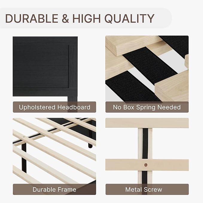 KISLOT Wood Bed Frame, Full Size Wooden Platform Bed Frame with Headboard and Footboard Mattress Foundation Farmhouse Bedroom Furniture No Box Spring Needed