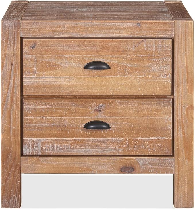 Grain Wood Furniture Montauk 2-Drawer Bedside Nightstand, Solid Wood with Driftwood Finish - Image 3