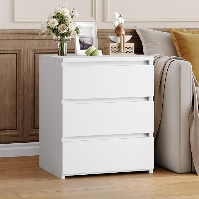FOTOSOK White Nightstand with 3 Drawers, White Bedside Table Night Stand for Bedroom with Cut-Out Handle, Sofa Side Table 3 Drawer Nightstand for Bedroom, 17.7W*15D*21.7H - Image 8