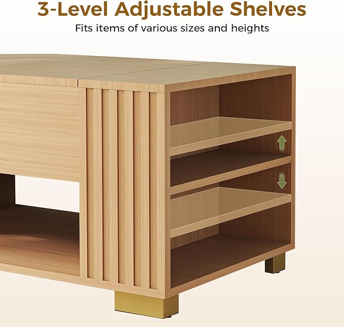 COMHOMA Lift Top Coffee Tables for Living Room, 39" Center Table with Hidden Storage Compartment, Adjustable Wooden Tea Table for Small Spaces, Light Oak