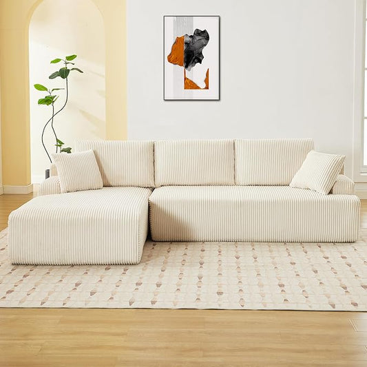 96” Modular Sectional Sofa Couches l-Shape Couch 3 Seat Modular Sofa Memory Foam Sectional Couches for Living Room, Cloud Couch with Oversized Chaise (Beige, Left Facing Chaise)