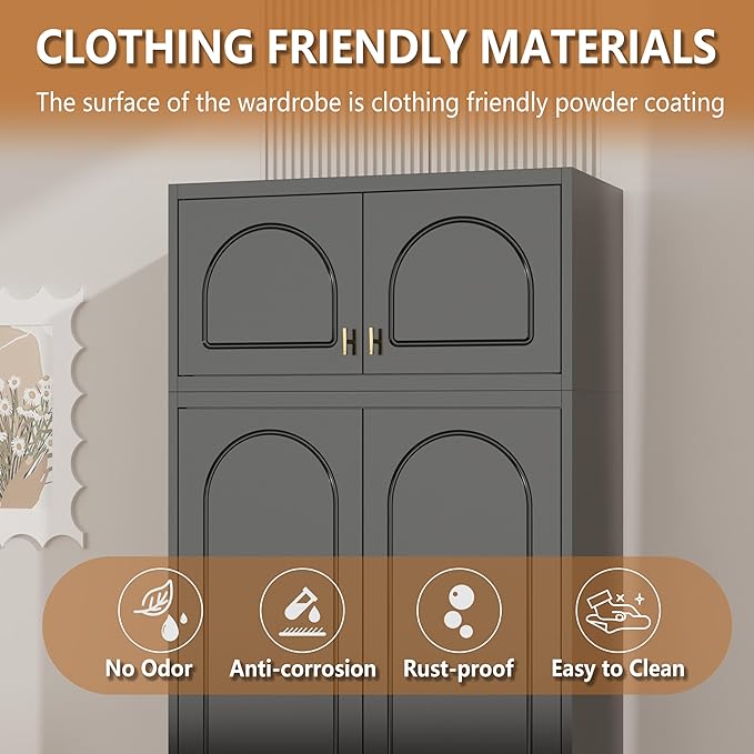 Polup Metal Wall Cabinet, Overhead Cabinet for Wardrobe, Small Upper Storage Cabinet for Bedroom, Living Room, Black, 18" D x 32" W x1 5" H - Assembly Required
