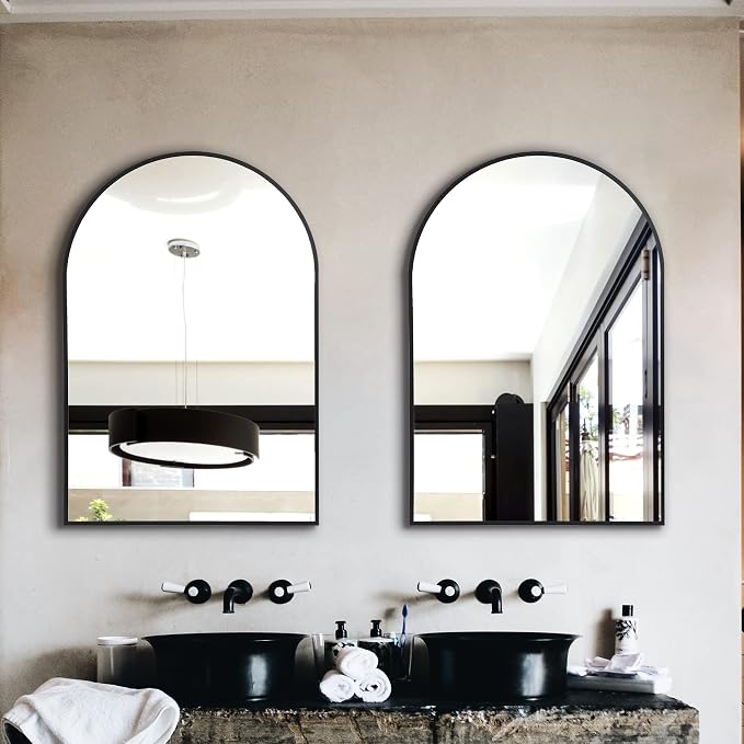 Arched Bathroom Mirror for Wall, 36" x 24" Black Metal Frame Vanity Mirror, HD Glass Over Sink for Bathroom, Entryway, Bedroom - Image 3