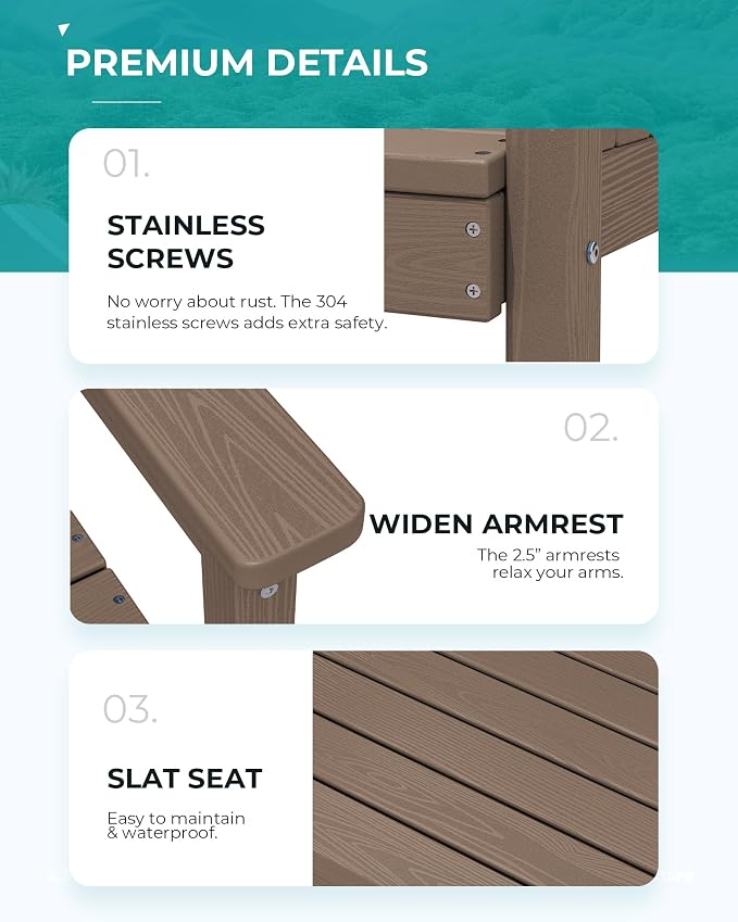 SERWALL Outdoor Dining Set for 6, HDPE Furniture Set with Umbrella Hole, All Weather Bench & Chairs, Coffee Table - Image 6
