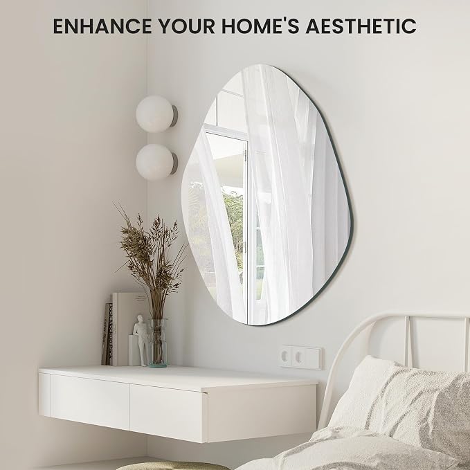 TRAHOME Irregular Asymmetrical Wall Mirror for Living Room Bathroom Entryway, Modern Decorative Mirror Hanging (Hook Style, 36'' x 24'') - Image 4