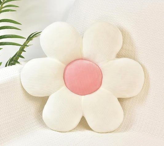 Daisy Flower Pillow, Floor Pillows, 15.35In White Flower Shaped Throw Pillow Cushion for Sofa, Couch, Chair, Bed, Room Decor (1, White, 15.35In)