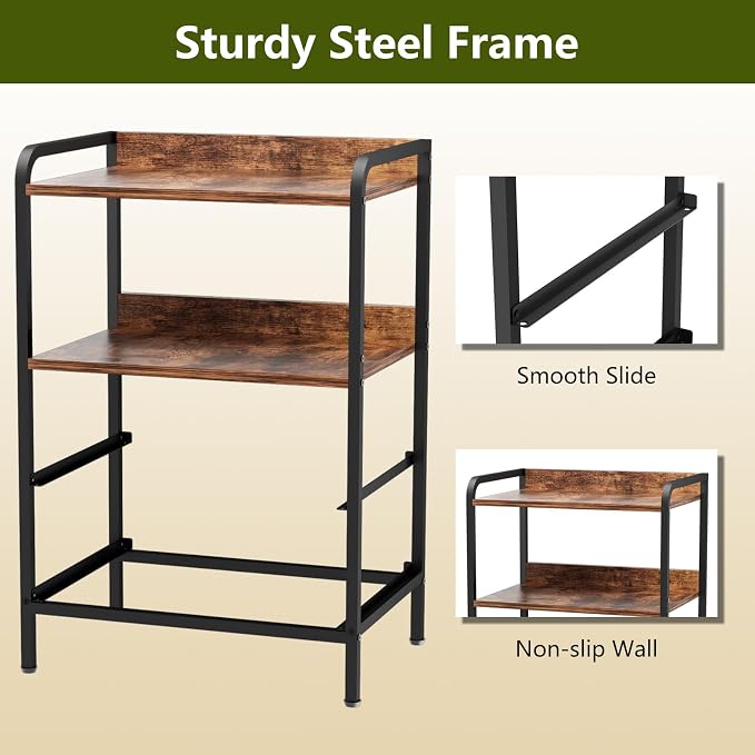 Night Stand, End Table with 2 Drawers Nightstand for Bedroom, Small Fabric Dresser Organizer, Bedisde Table Side Table with Open Storage Shelf, Rustic Brown - Image 7