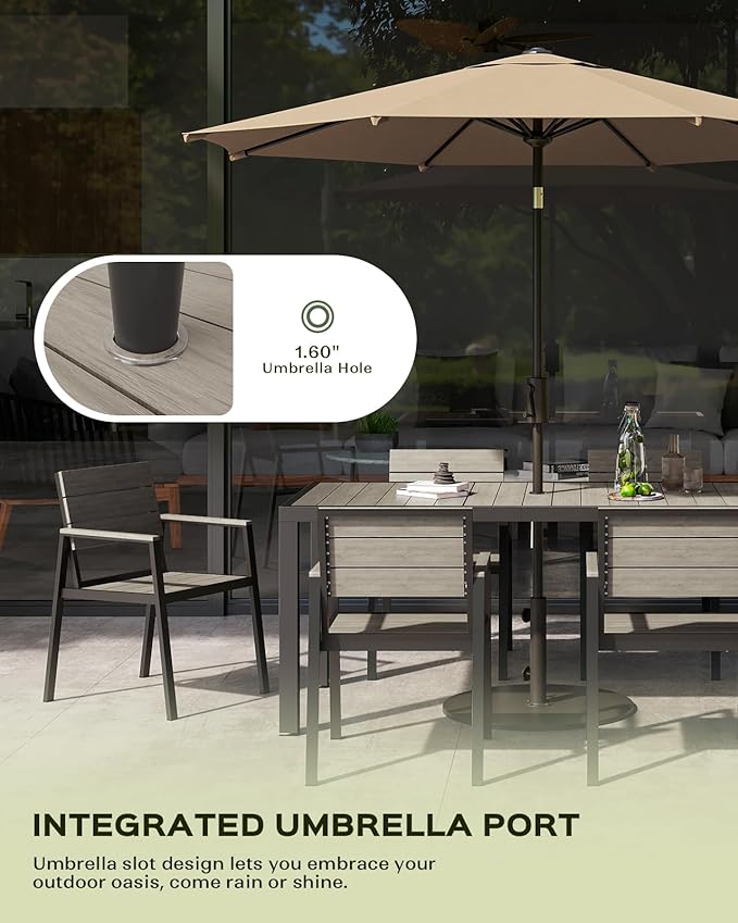 Vexwalx 5-Piece Outdoor Dining Set, Aluminum Dining Table Set for 4, Patio Table and Chairs Set with Umbrella Hole, All Weather HDPS Outdoor Table and Chairs for 4 (Gray) - Image 6