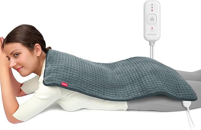 Comfytemp Extra Large Heating Pad for Back & Period, 33''x 17'' Electric Heating Pads for Neck/Shoulder, FSA Eligible Electric Throw, Mothers Day Gifts for Mom Women, Washable, Auto Shut Off, Gray
