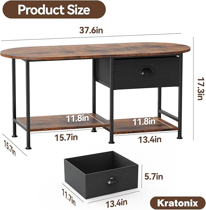 37" Oval Small Coffee Table with Storage,Modern Wood Living Room Center Table for Small Space,Apartment,Home Office,Drawer & Open Shelves,Easy Assembly,Rustic Brown