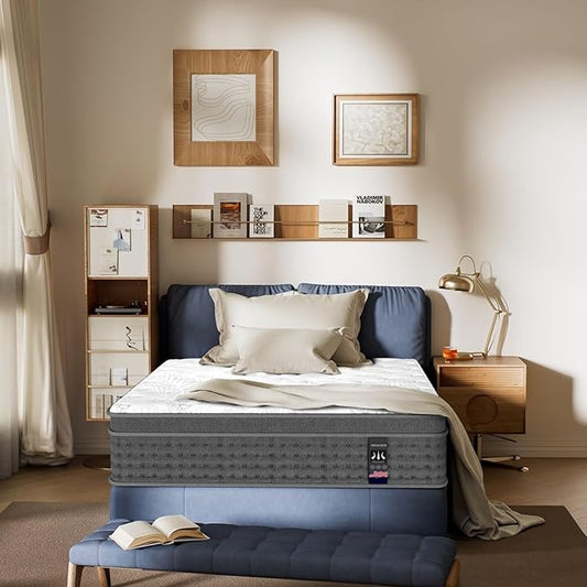 Twin Mattress 14" Hybrid Mattress - Medium-Plush Support - Made in USA - Individually Pocketed Coils & CertiPUR-US Foam - Fiberglass-Free - Bed in a Box