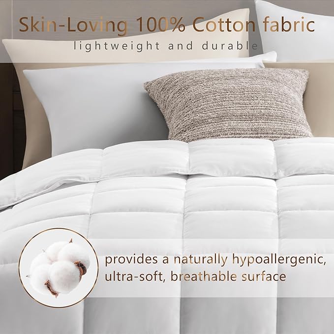 ACCURATEX Lightweight Duvet Insert Super King 120x120-100% Cotton Shell, 250GSM Down Alternative Comforter for All Season, Ultra-Soft&Breathable,Quilted Thin Duvet with 8 Tabs,Machine Washable