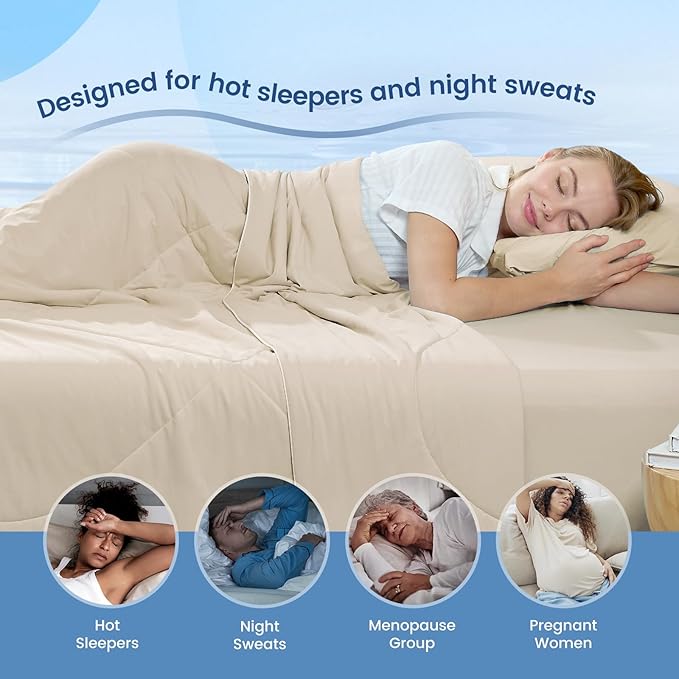 Cozy Bliss Cooling Comforter Twin Size, Cooling Blankets for Hot Sleepers and Night Sweats, Khaki Summer Comforter for Twin Size Bed, Breathable Soft Lightweight Silk Smooth