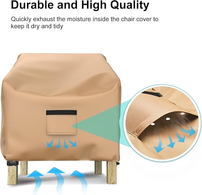 Patio Chair Covers for Outdoor Furniture Waterproof 2 Pack, Lawn Chair Covers 600D Heavy Duty Oxford Cloth, Large Covers for Lounge Lawn Deep Seat 30" W x 27" D x 36" H-Brown - Image 5