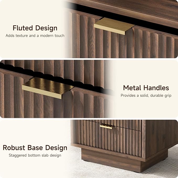 GOLDDAY Nightstands Set of 2 with Charging Station & LED Light, 2-Drawer Bedside Table with Outlets, Modern End Table with Open Shelf, for Bedroom, Home Office, Walnut - Image 7